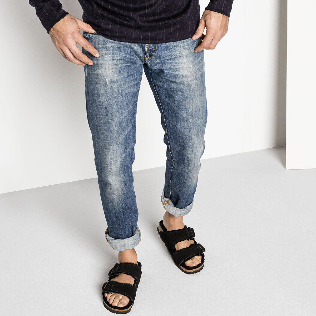 Birkenstock Élégante Arizona en fourrure d'agneau Suède - Black