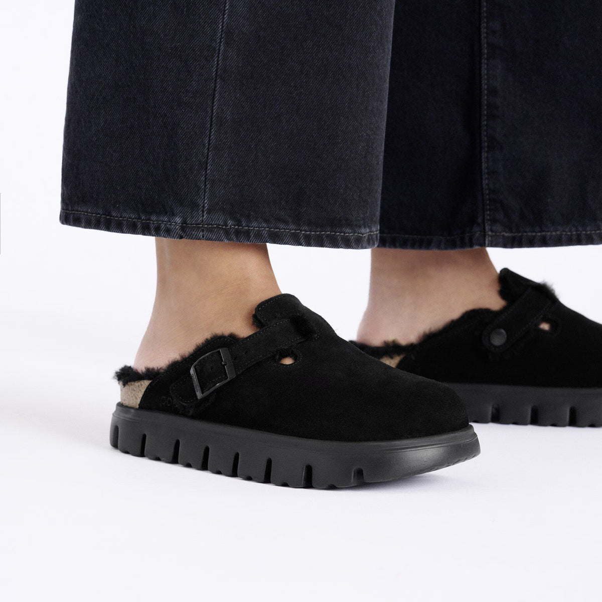 Birkenstock Élégante Boston PAP Chunky Shearling Suède/Fourrure - Black