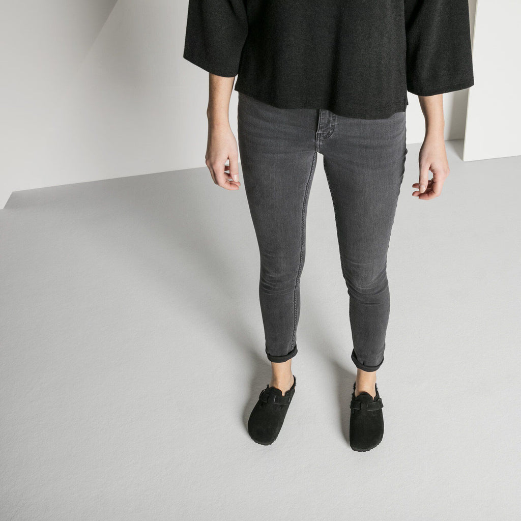 Birkenstock Élégante Boston en fourrure d'agneau Suède - Black
