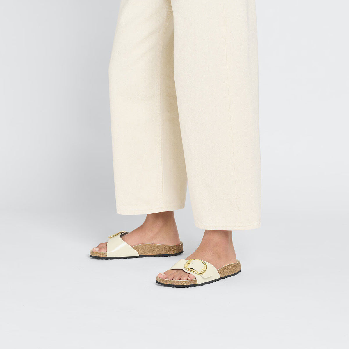 Birkenstock Raffinée Madrid Big Buckle Cuir naturel verni - High-Shine Ecru