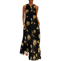 Robe longue maxi de cocktail sans manches pour femme, col en V, coupe ample, unie, avec poches, couleur Golden Rose