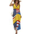 Robe longue sans manches à imprimé drapeau USA-Ukraine pour femme, col V, style décontracté.