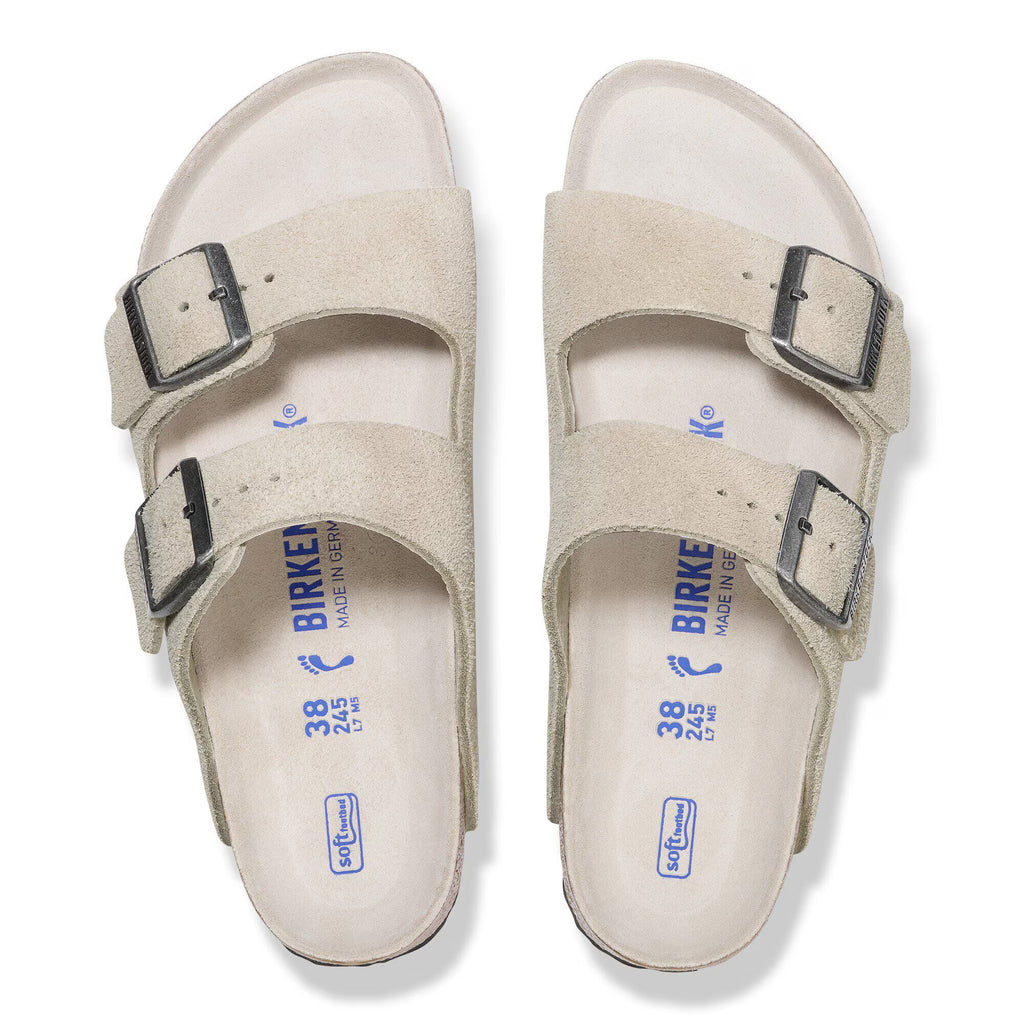 Birkenstock Élégante Arizona Lit de pied souple Suède - Oyster Tonal