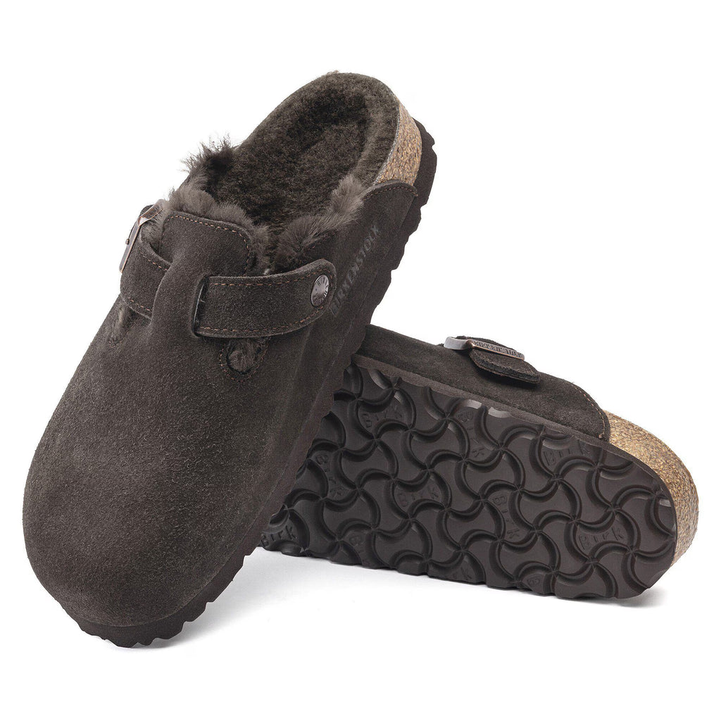 Birkenstock Élégante Boston en fourrure d'agneau Suède - Mocha
