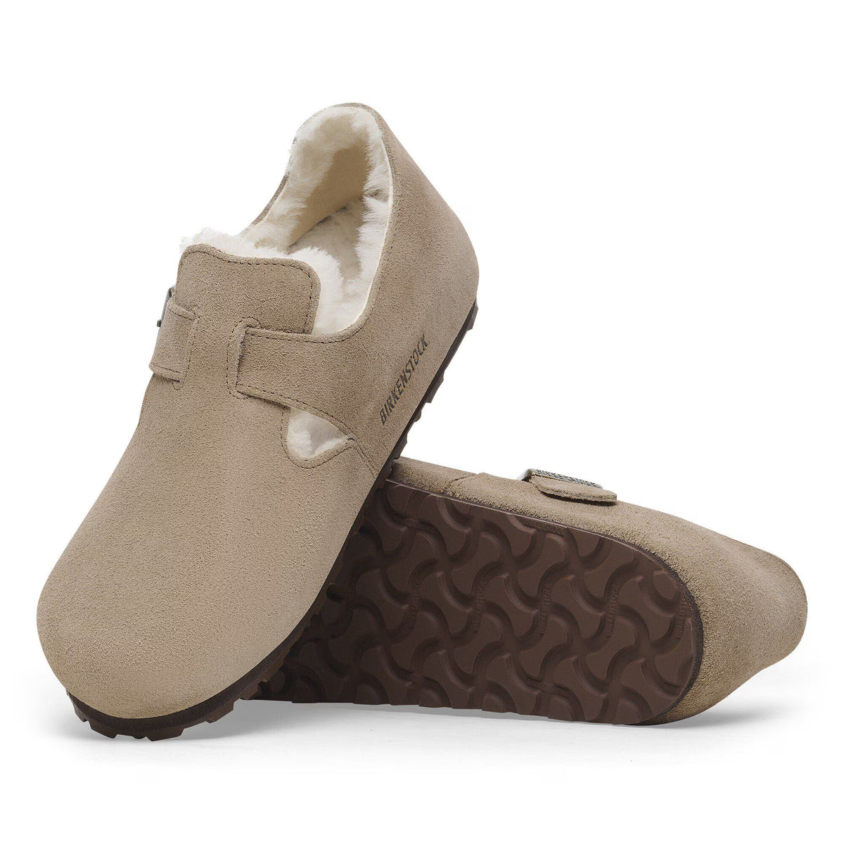 Birkenstock Élégante London en fourrure d'agneau Suède - Taupe