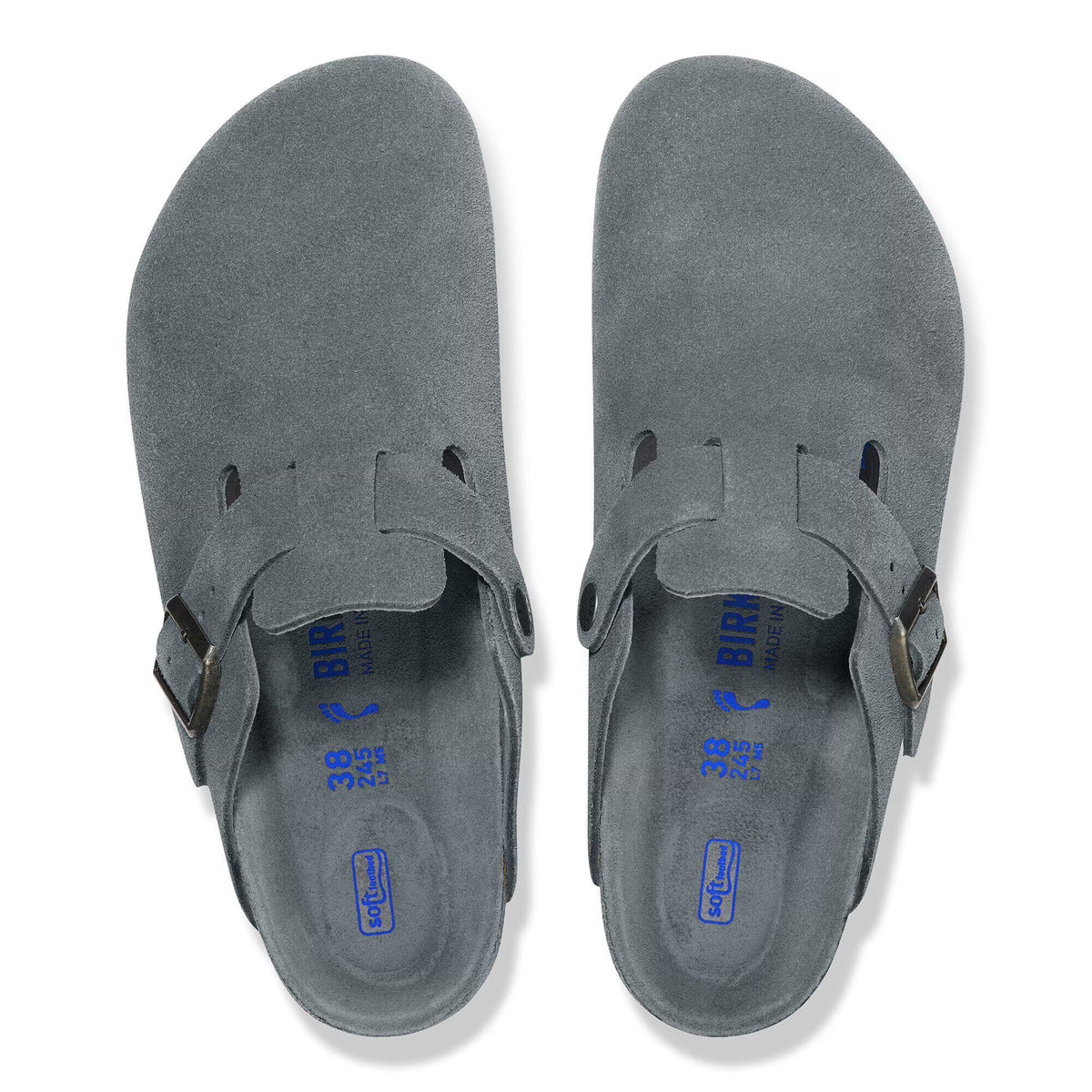 Birkenstock Élégante Boston Lit de pied souple Suède - Basalt Gray Tonal