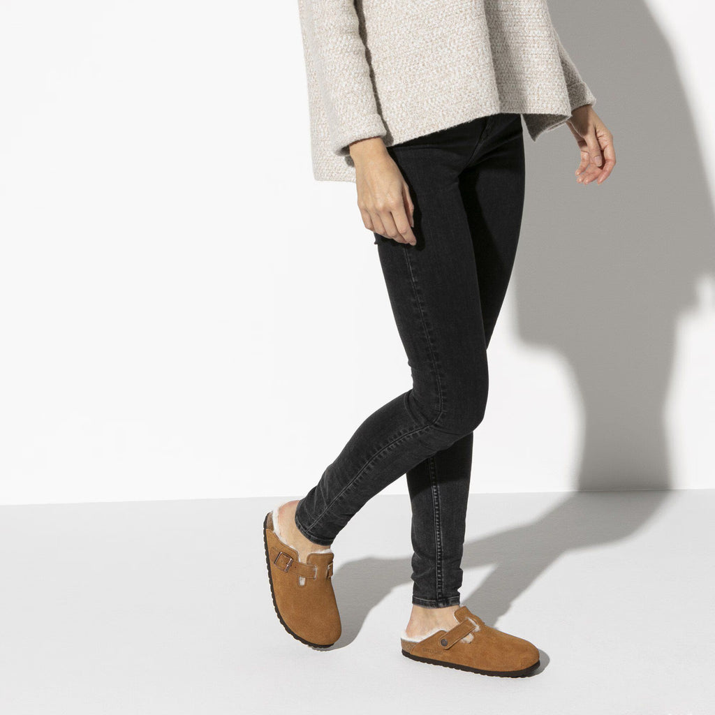 Birkenstock Élégante Boston en fourrure d'agneau Suède - Mink