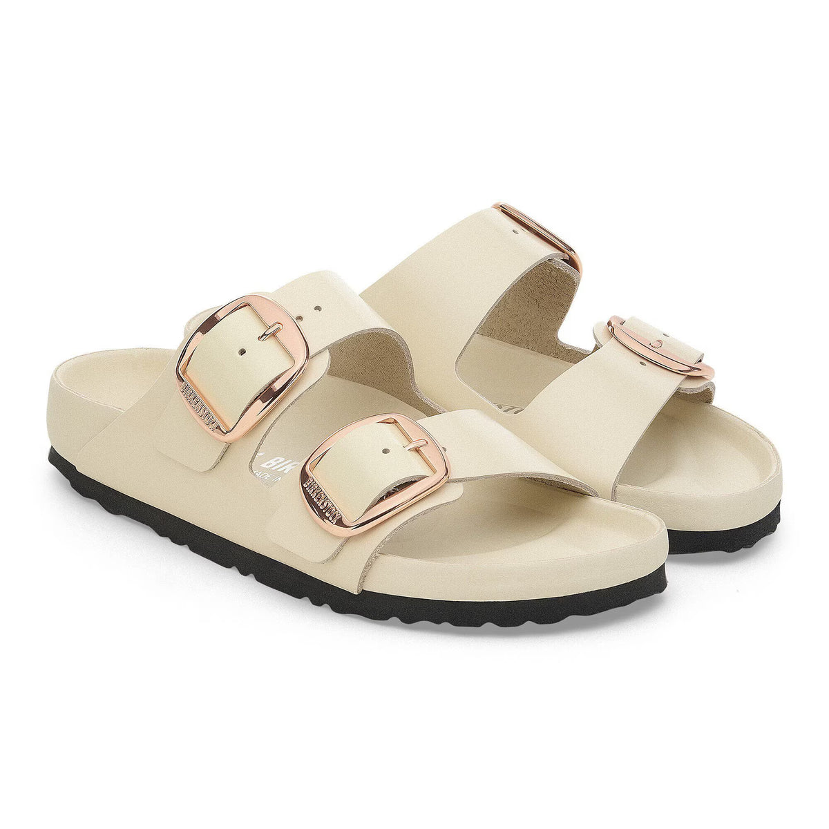 Birkenstock Raffinée Arizona Big Buckle Cuir naturel verni - High-Shine Ecru