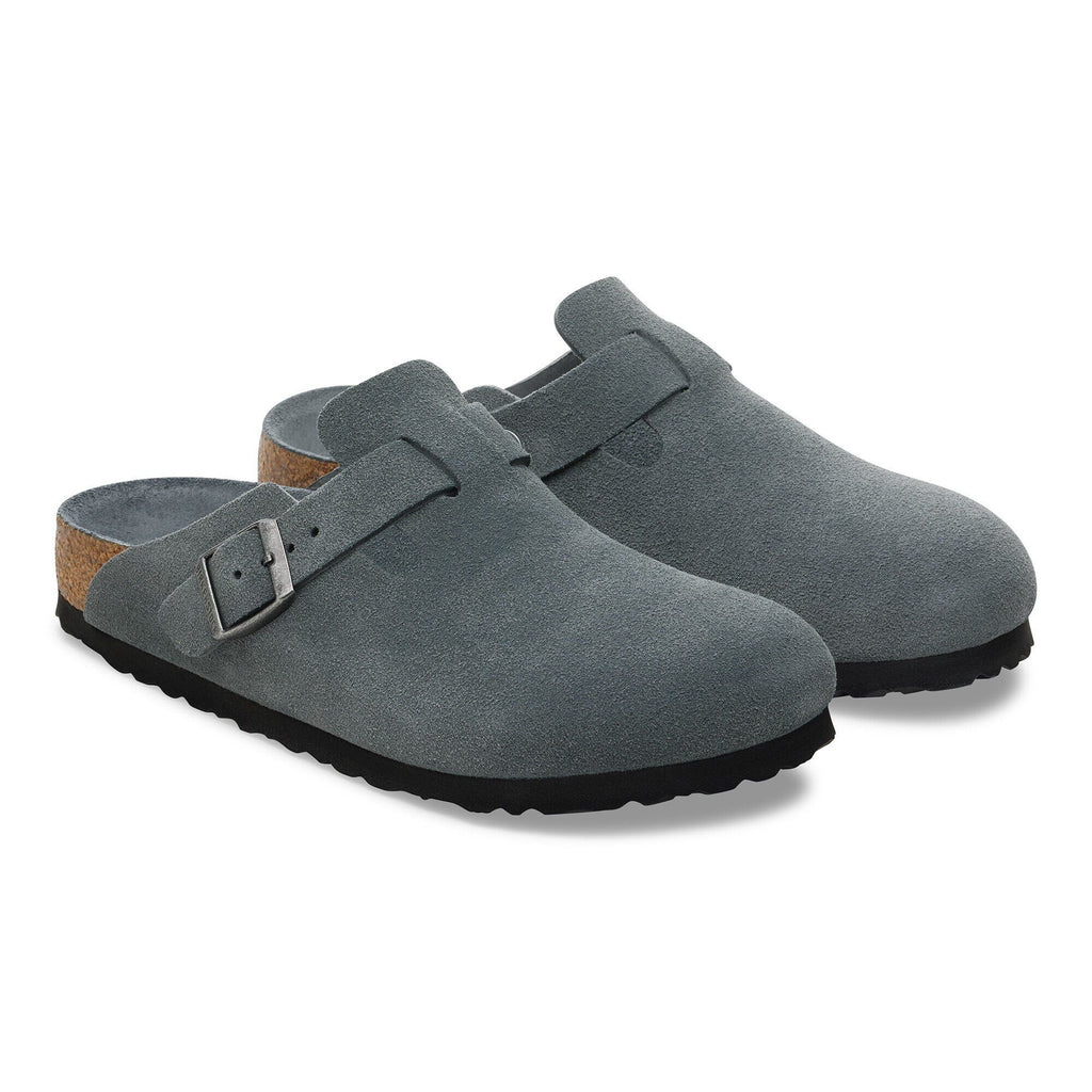 Birkenstock Élégante Boston Lit de pied souple Suède - Basalt Gray Tonal